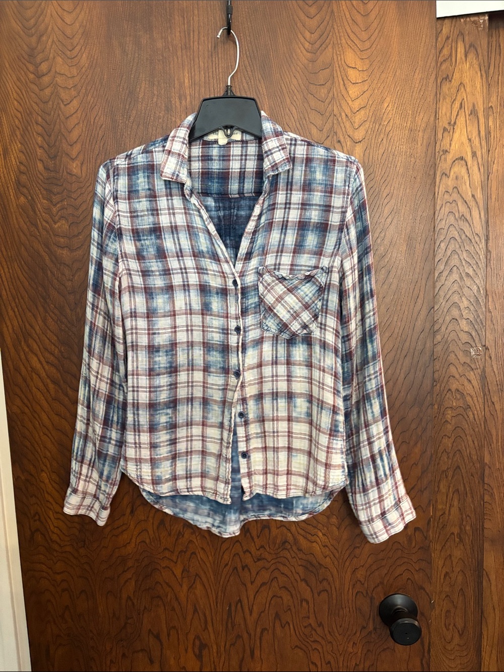 cloth & stone Plaid Button-Down Shirt in Blue and White with Red Accents